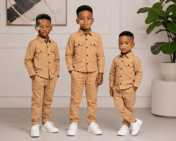 🇬🇭Classic Cotton Sky Brown Boys’ 2-Piece Set 💙