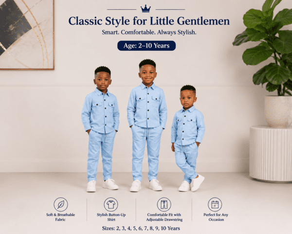 Classic Cotton Sky Blue Boys’ 2-Piece Set 💙🇬🇭