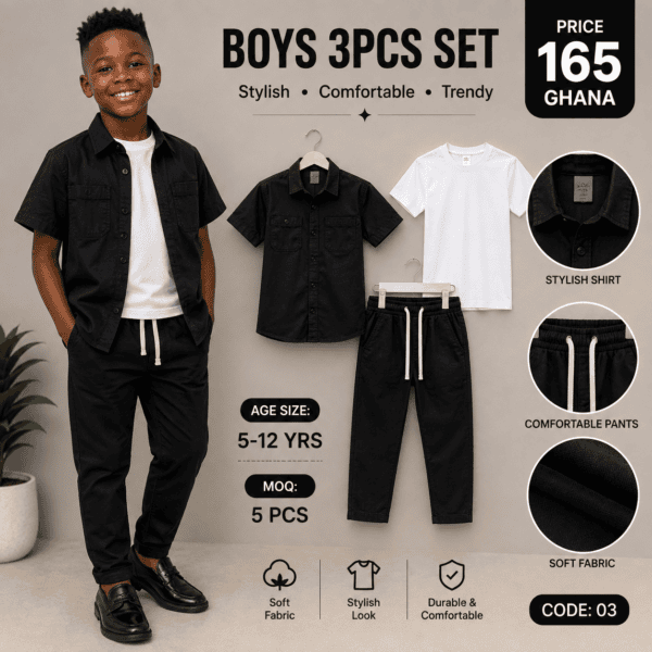 High quality linen 3pcs set for boys- 165 Gh , 6-12 yrs